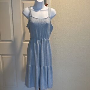 Caution To The Wind Light Blue Textured Midi Dress